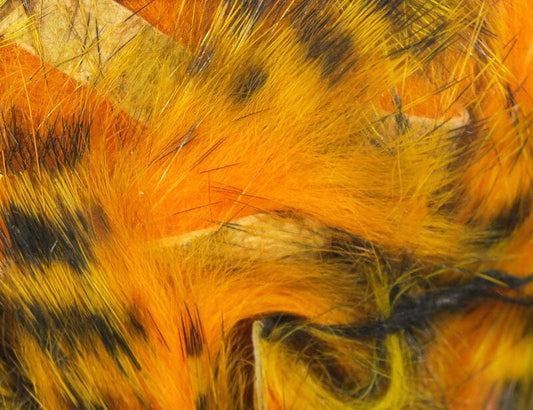 Tiger Barred Rabbit Strips 1/4" / Black Barred Yellow Tipped Hot Orange