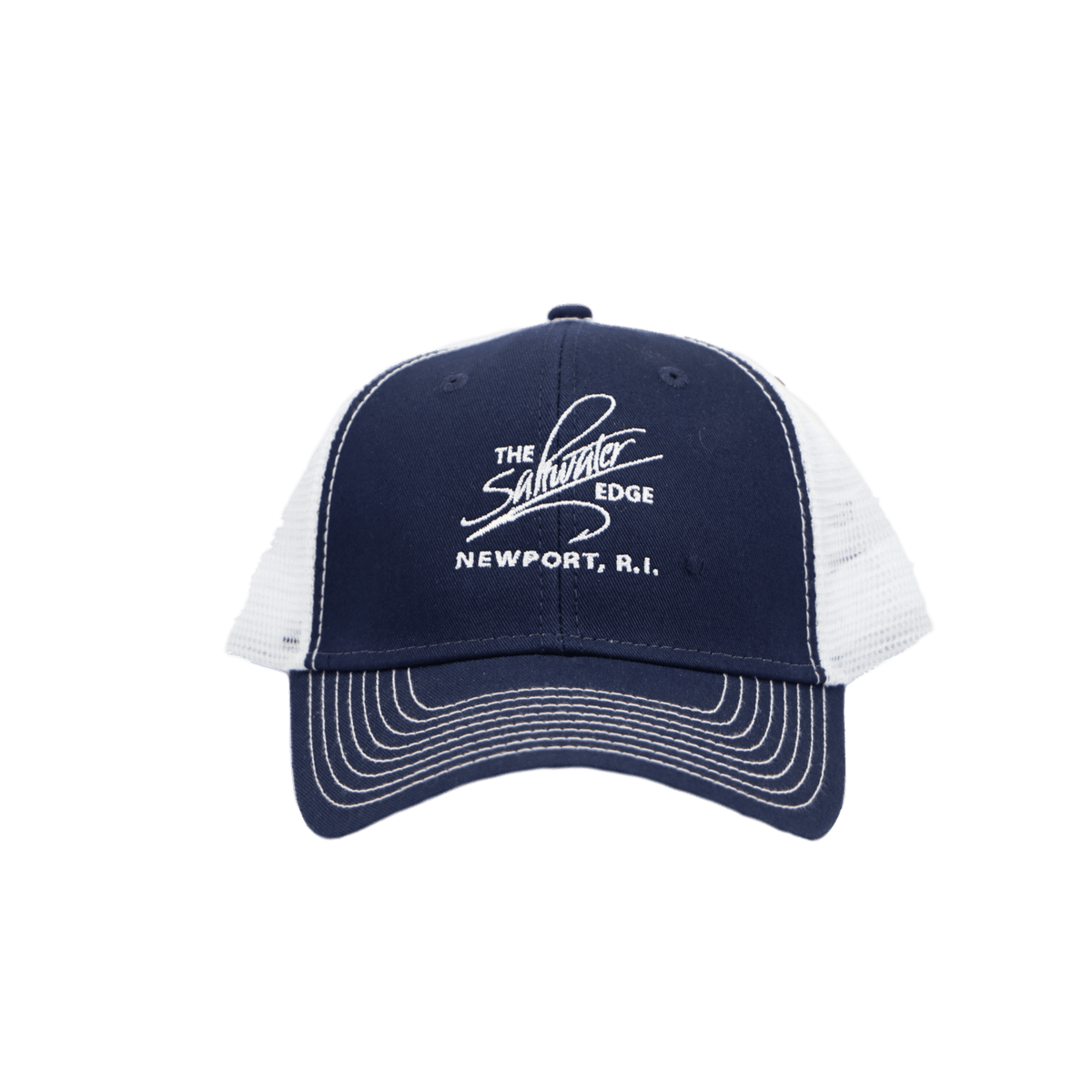Saltwater Edge Logo Sideline Trucker Hat Navy/White
