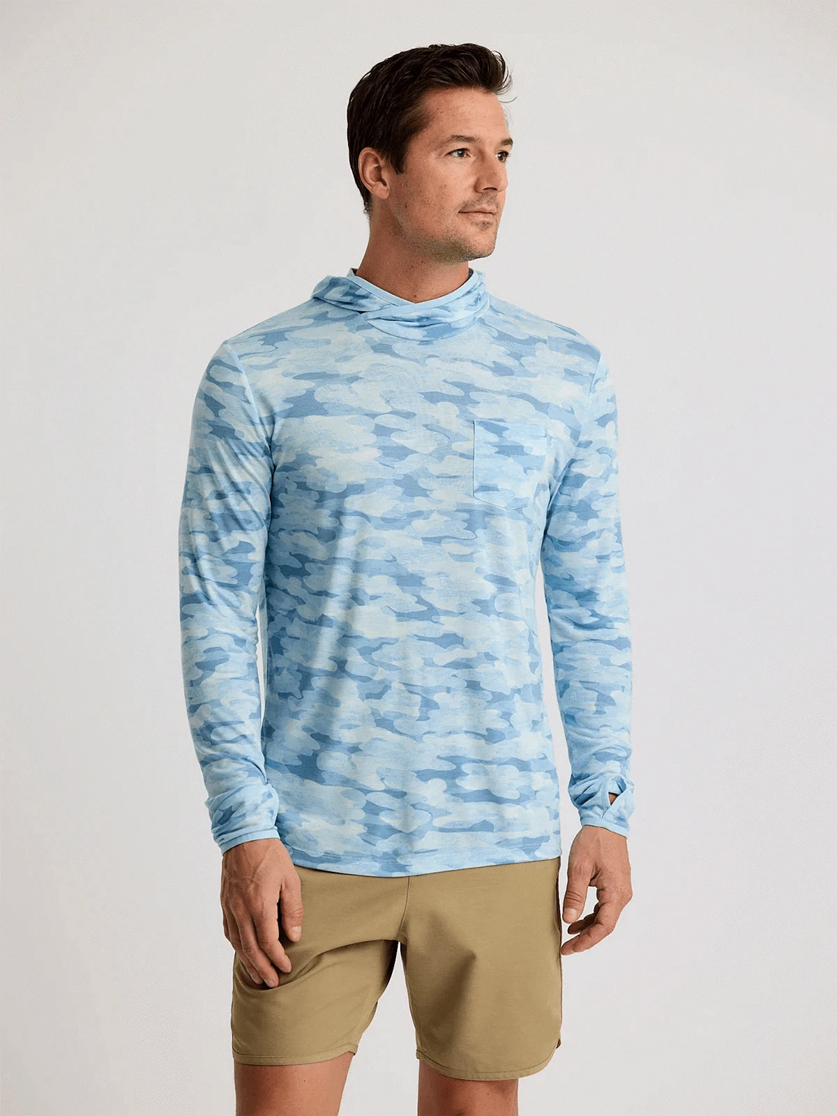 Free Fly Lightweight Bamboo Hoodie Seasmoke Camo Surf Blue / S
