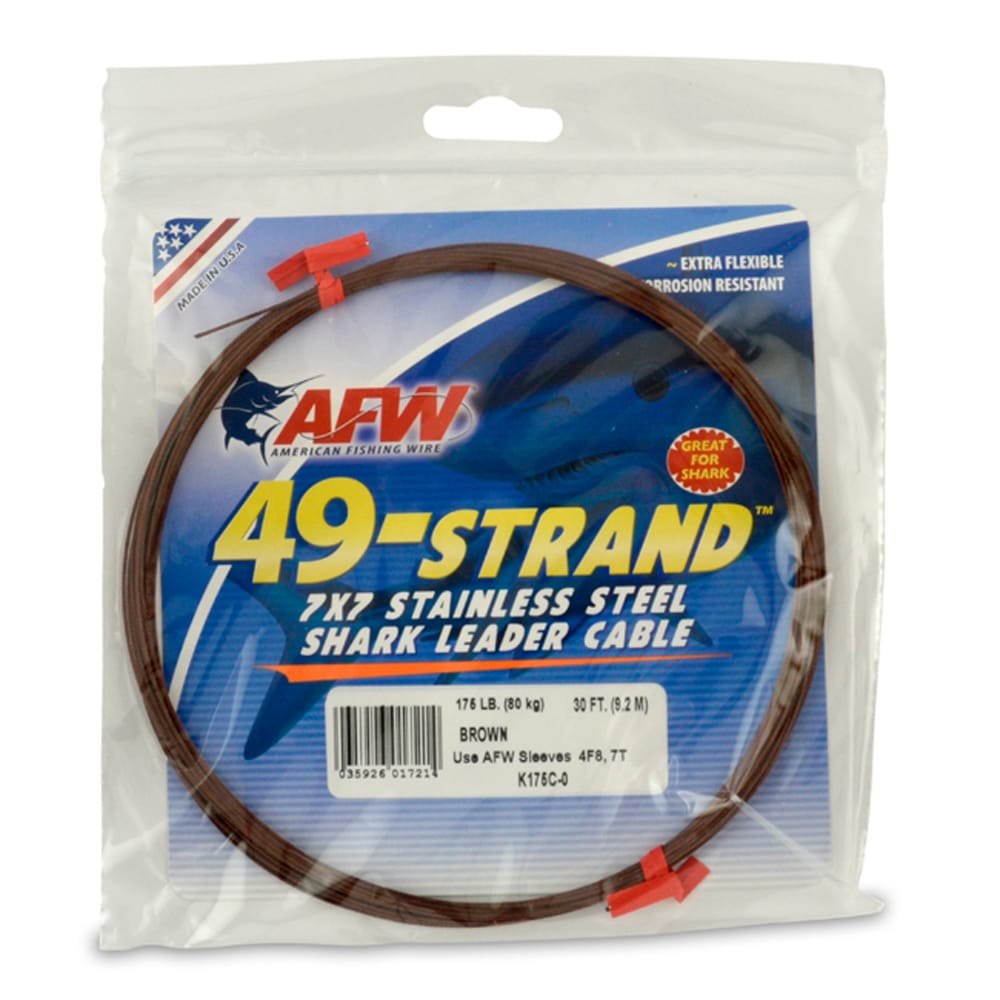 AFW 49 Strand 7x7 Stainless Steel Shark Leader Cable, 175 lb, camo brown, 30 ft coil