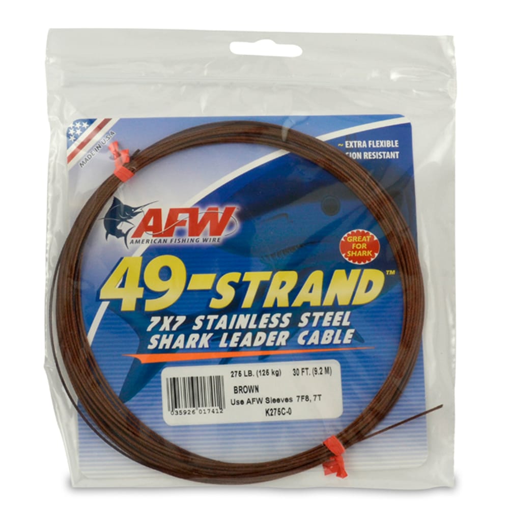 AFW 49 Strand 7x7 Stainless Steel Shark Leader Cable, 275 lb, camo brown, 30 ft coil