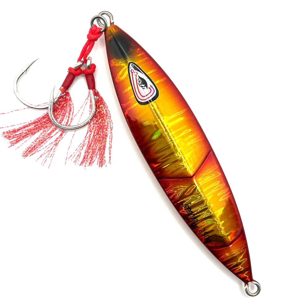 Johnny Jigs Ridged Slow Pitch Jig - Pre-rigged Red/Orange/Gold / 60g