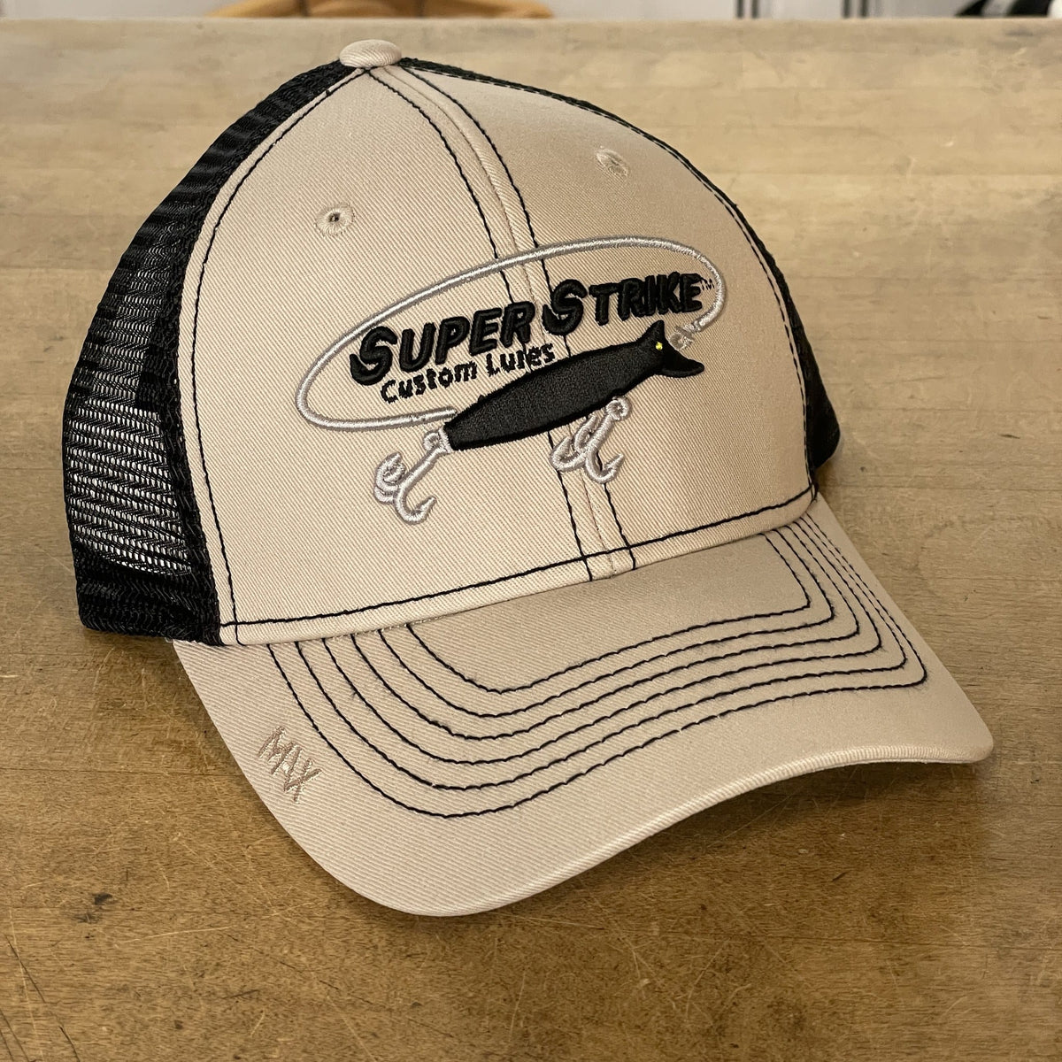 Super Strike Hats Khaki/Black Mesh Trucker