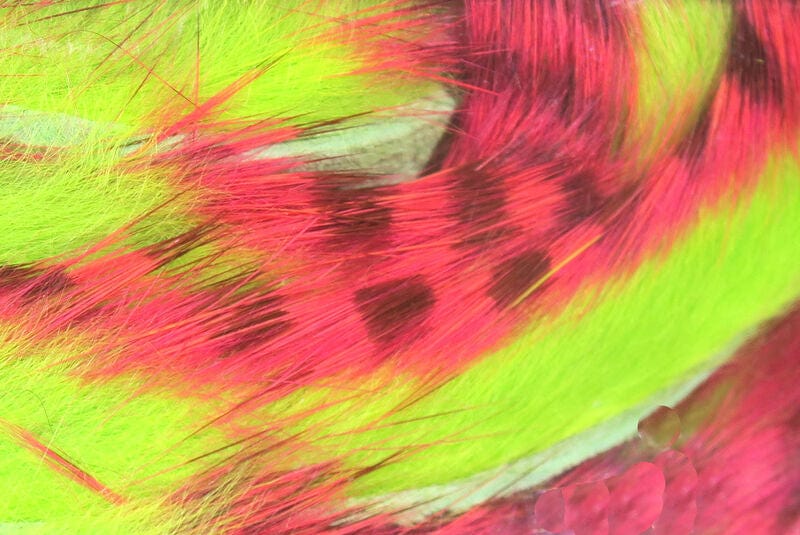 Tiger Barred Rabbit Strips 1/4&quot; / Hot Pink Brown Over Chartreuse