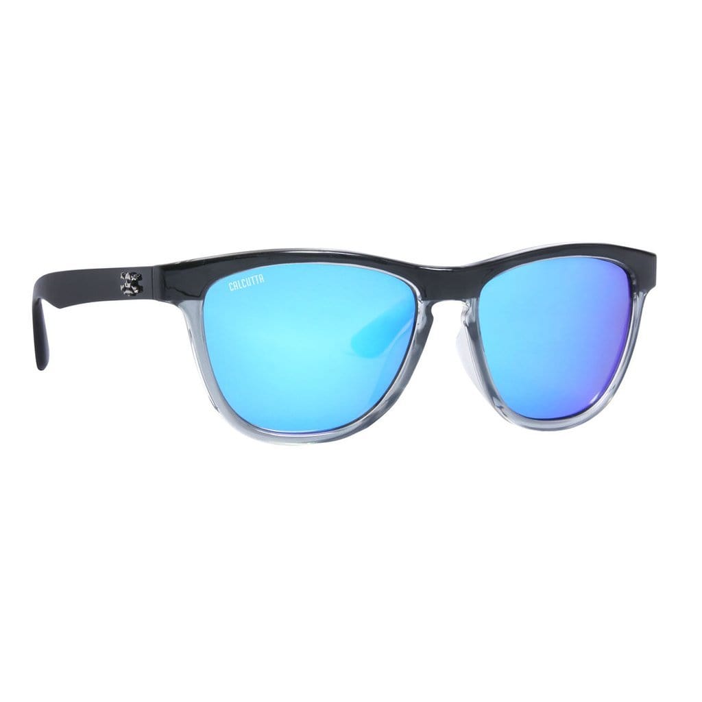 Calcutta Cayman Sunglasses Shiny Black Frame Fade to Blue/Blue Mirror Lens