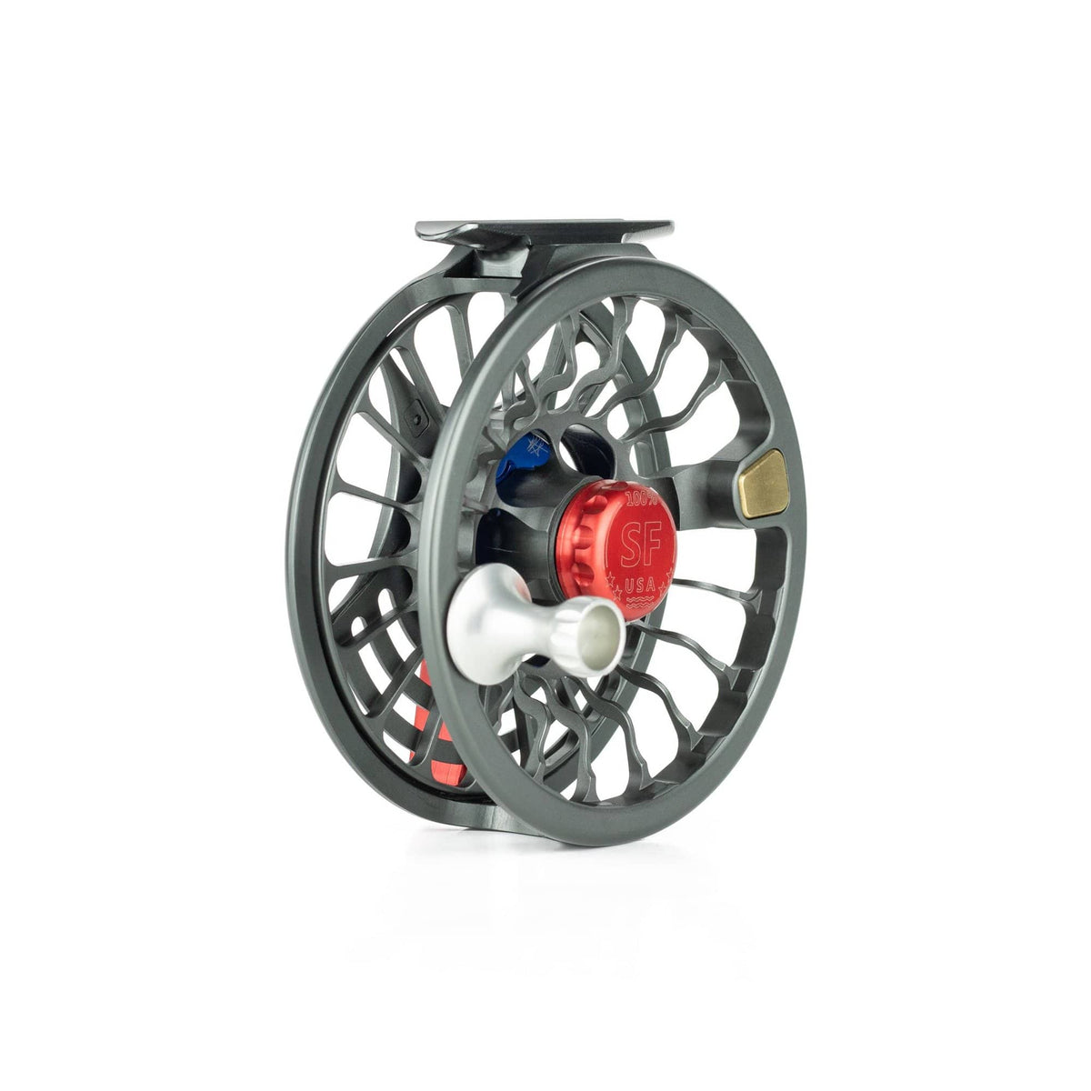 Seigler SF (Small Fly) Lever Drag Fly Reel Gunmetal with Red, Silver, &amp; Blue Accents