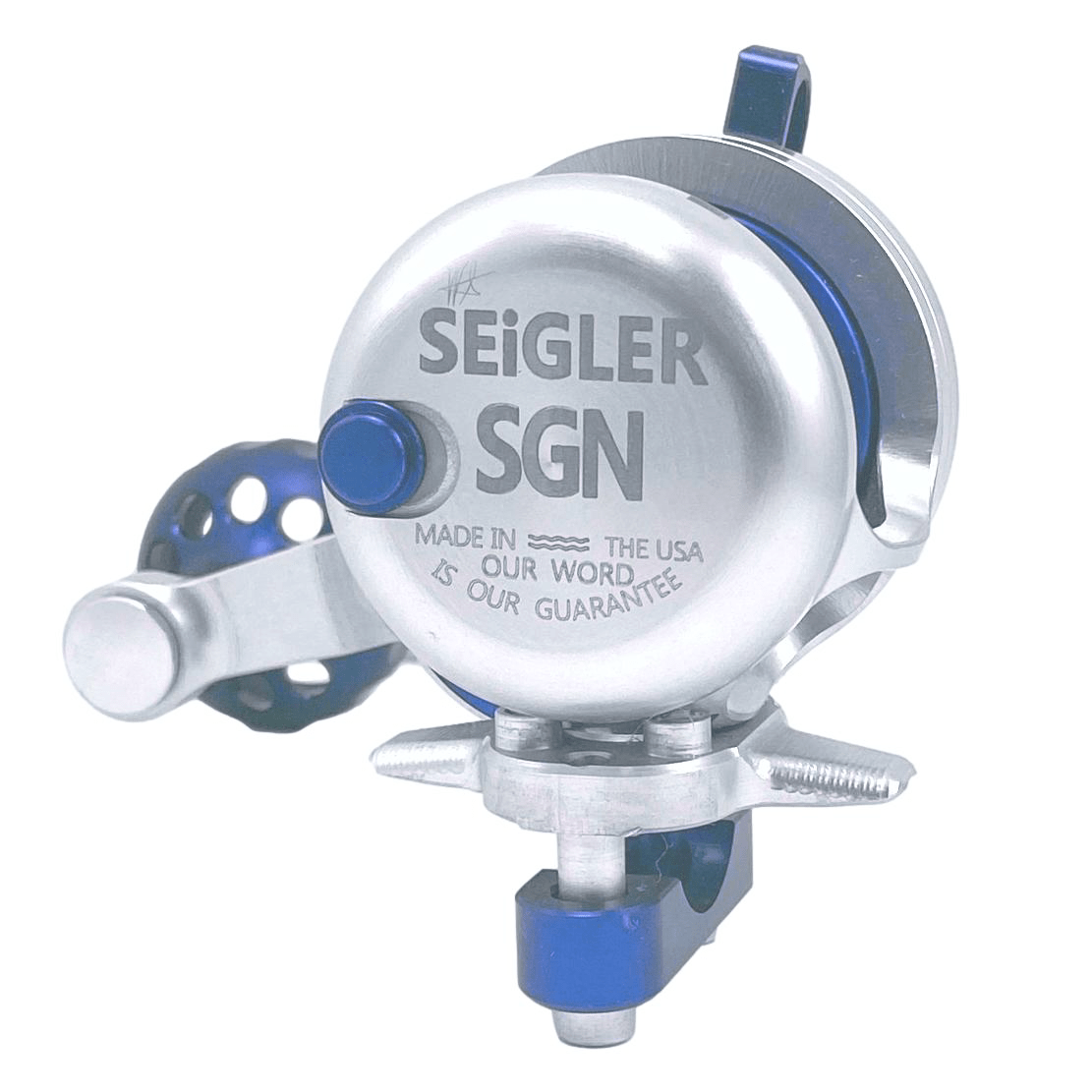Seigler SGN (Small Game Narrow) Conventional Lever Drag Reels Right / Silver / Blue